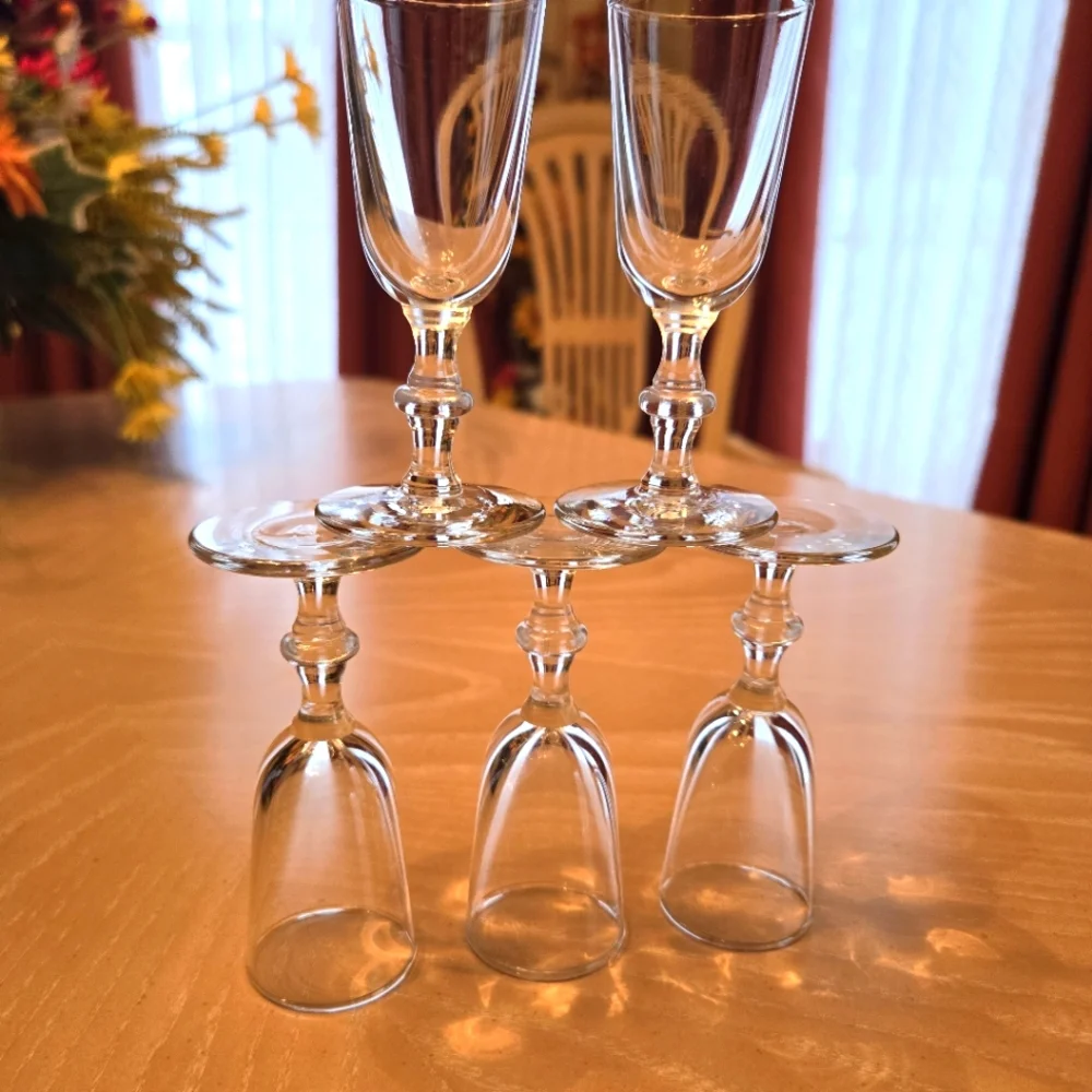 Vintage 5-Piece Mid-Century Ribbed Rim Cordial Glasses Ornate Stemware